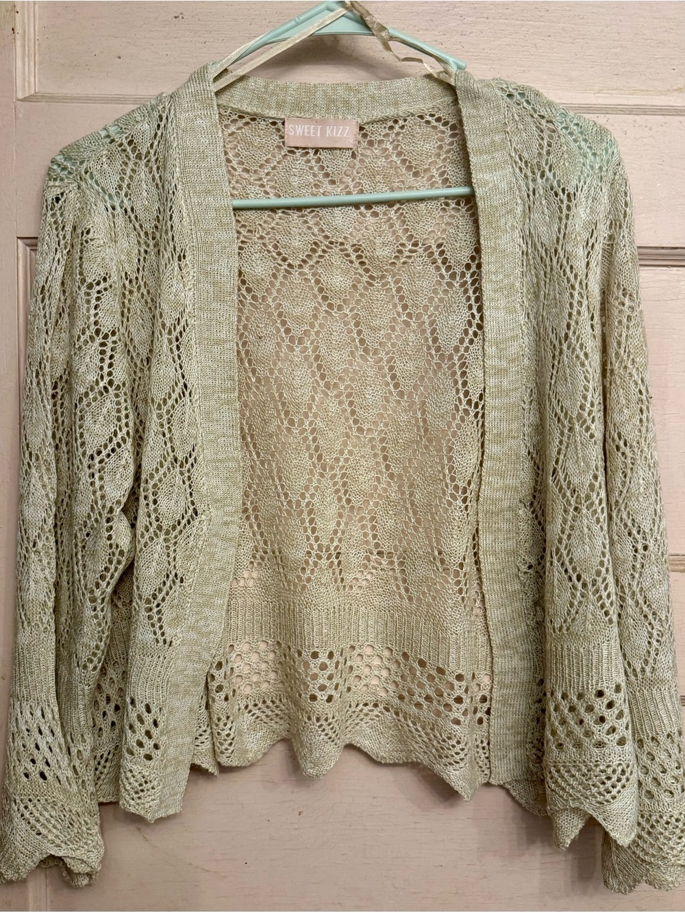 Sweet Kizz Beige Openwork Knit Cardigan